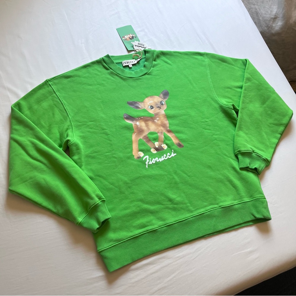 Fiorucci Bright Green Crewneck Sweatshirt with Fawn Graphic